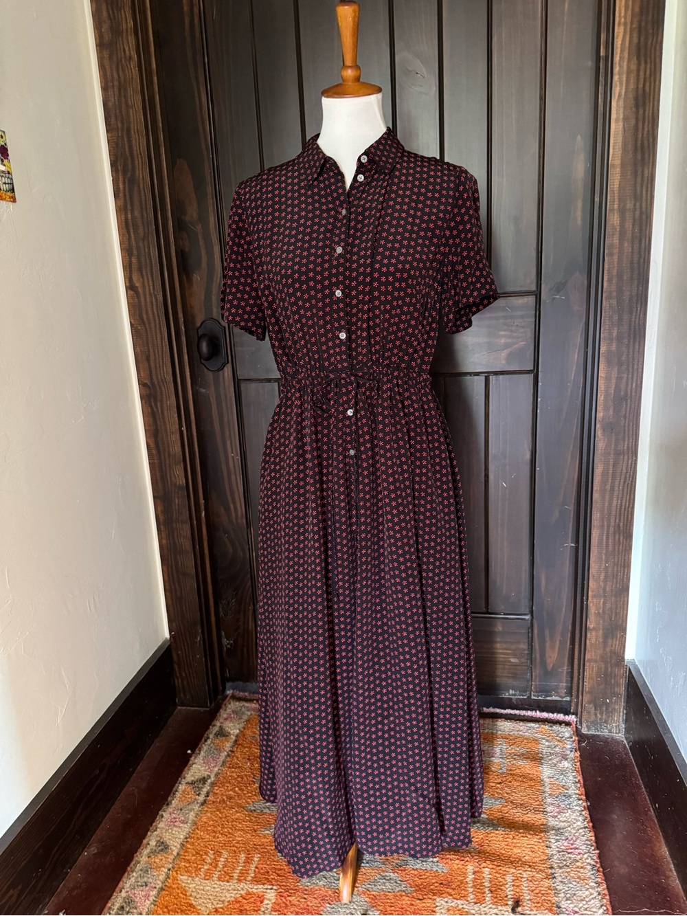 J.Crew Cerise Floral Crepe Chine Button-Front Burgundy Polka Dot Shirt Dress - Picture 3 of 9